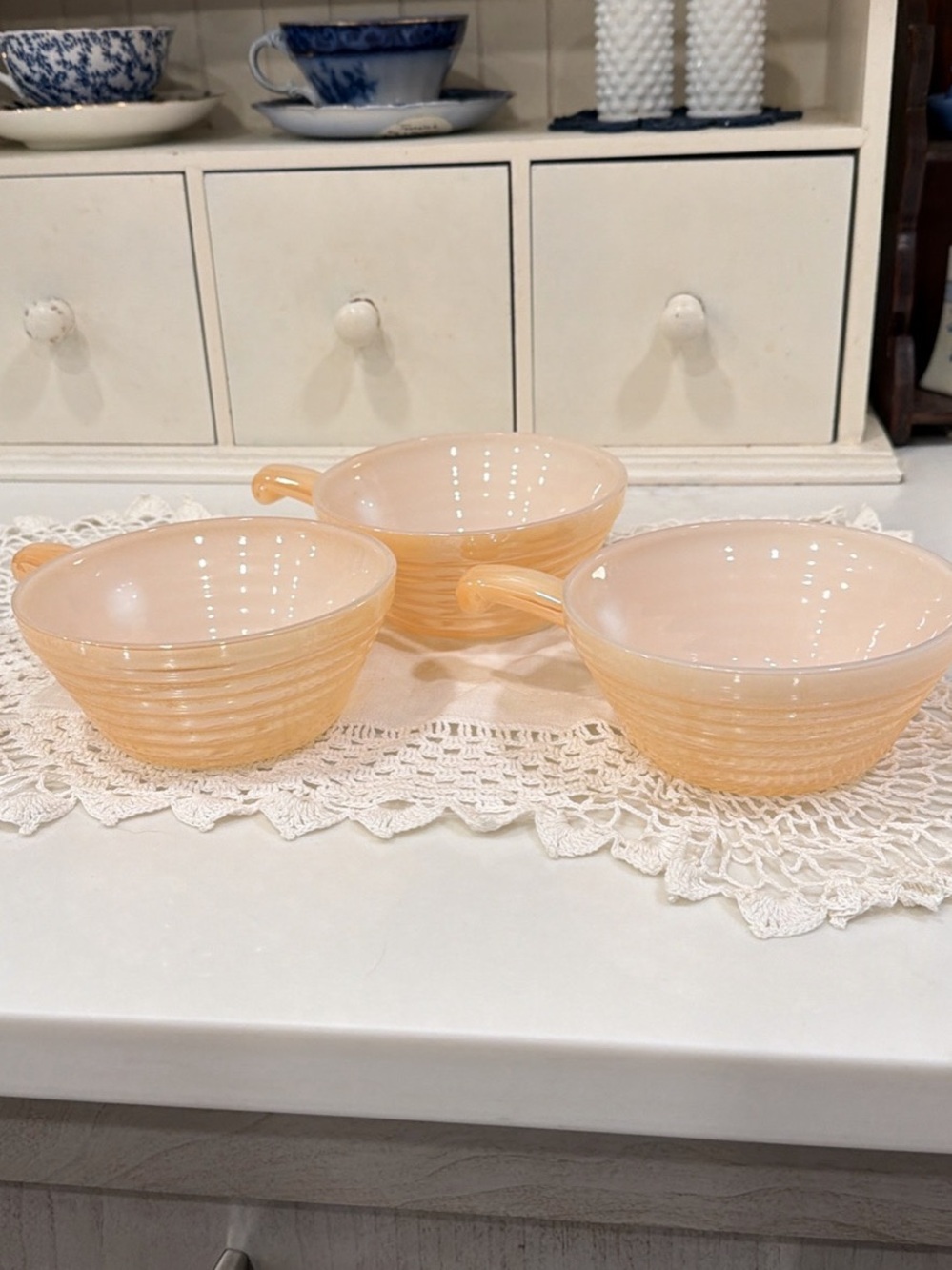 Fire King Peach Lustre Custard Bowls- Set of 3